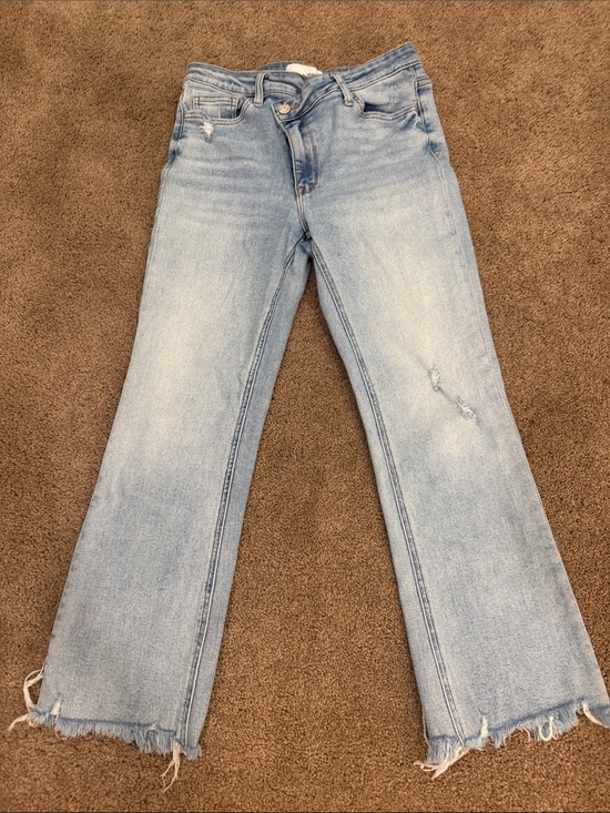Vervet Denim - Light Blue Cropped Flare Jeans with Frayed Hem